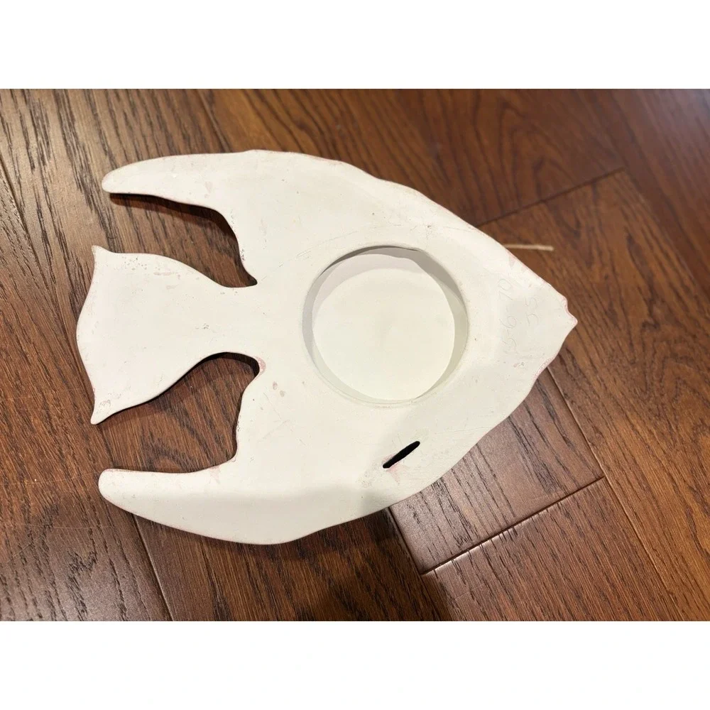 Vintage Tropical Ceramic Angel Fish Splatter Ware Wall Decor 11 Inch Nautical